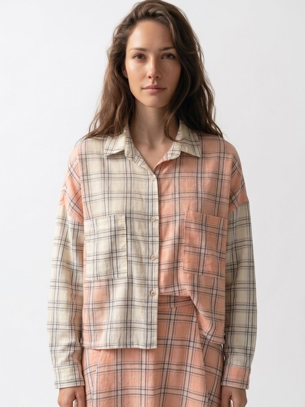POL | Oversized Plaid Button Up Shirt Yellow & Orange Lightweight Women’s Size M